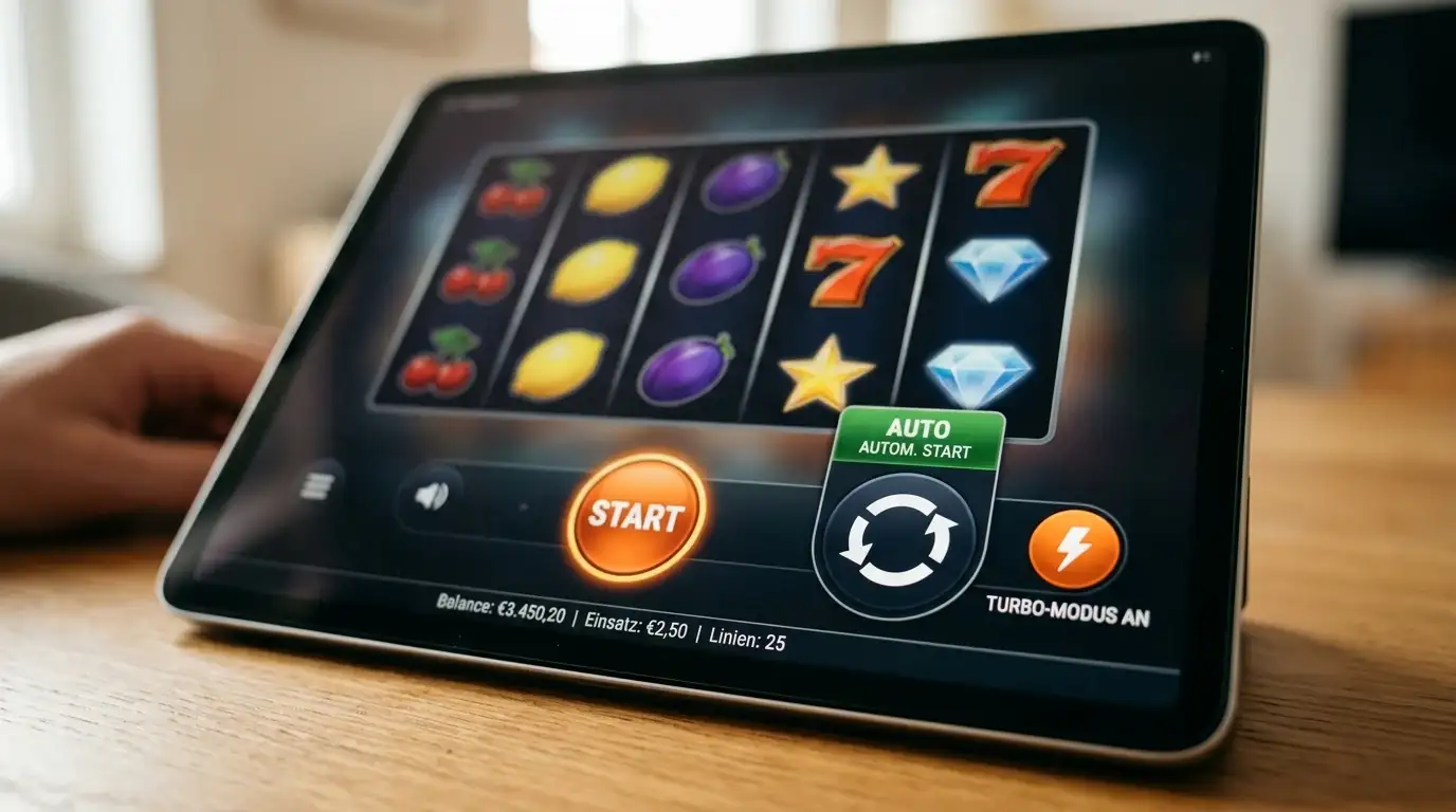 Spielautomat-Interface mit Autoplay-Button und Turbo-Spin-Symbol