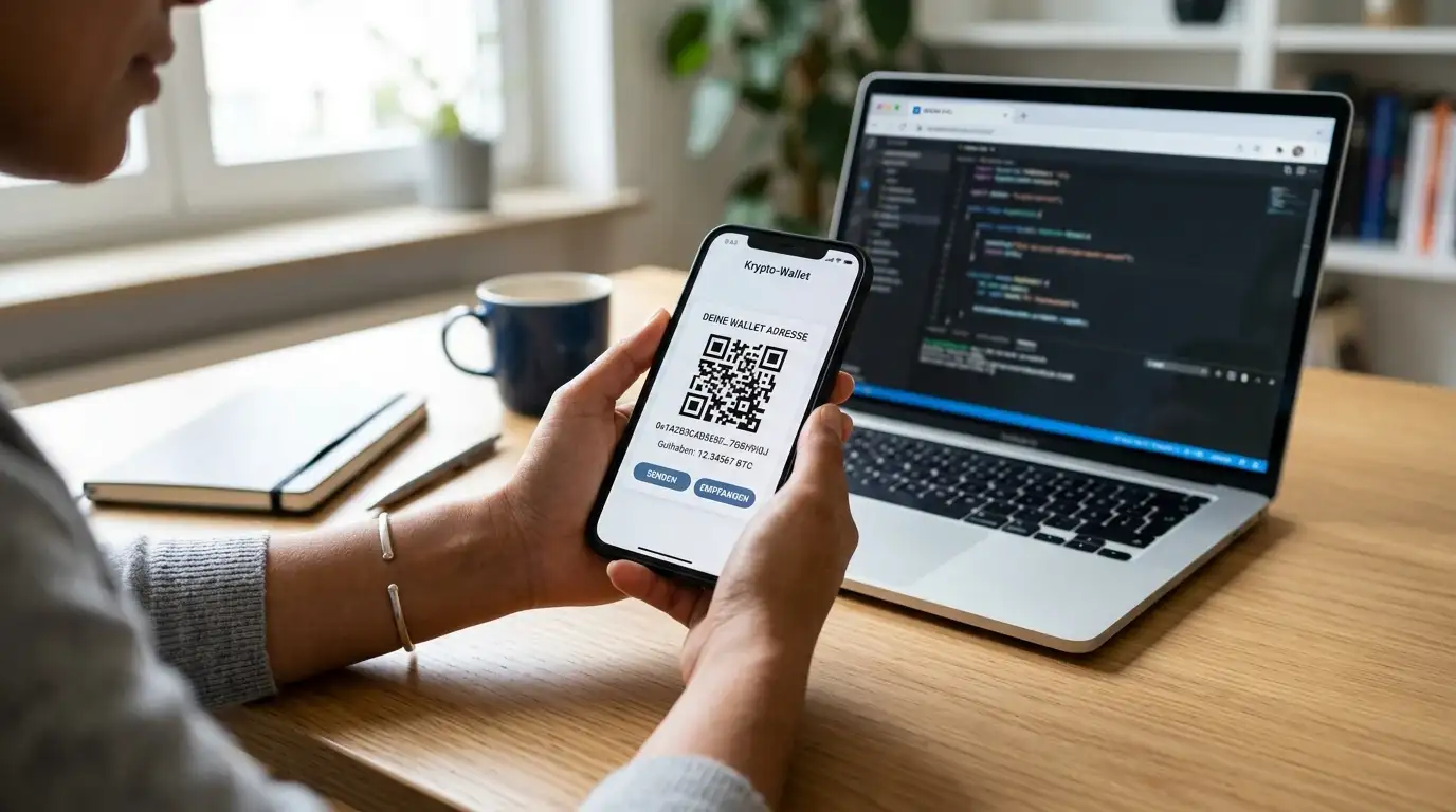 Smartphone mit BCH-Wallet-Interface und QR-Code für Casino-Einzahlung