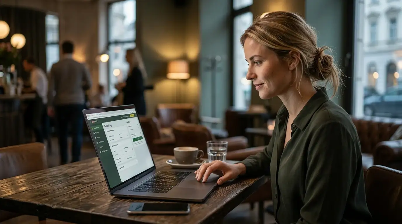 Österreichischer Online-Casino-Auszahlungsweg mit Krypto-Wallet und Laptop
