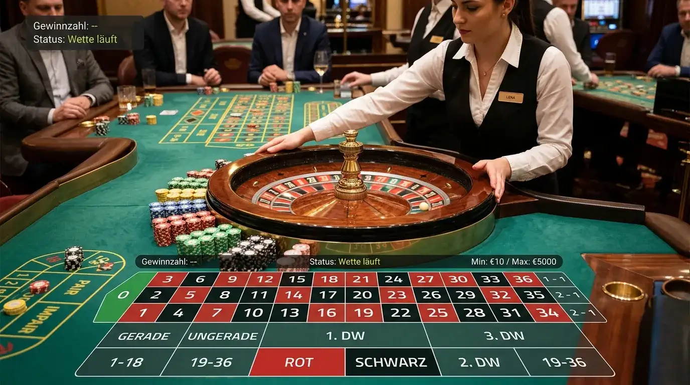 Live-Roulette-Tisch mit Dealer und R