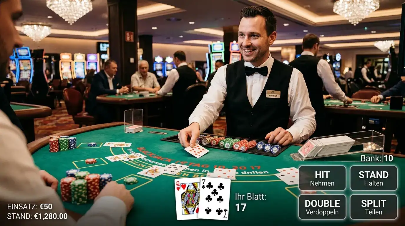 Live-Blackjack-Tisch mit Dealer und K