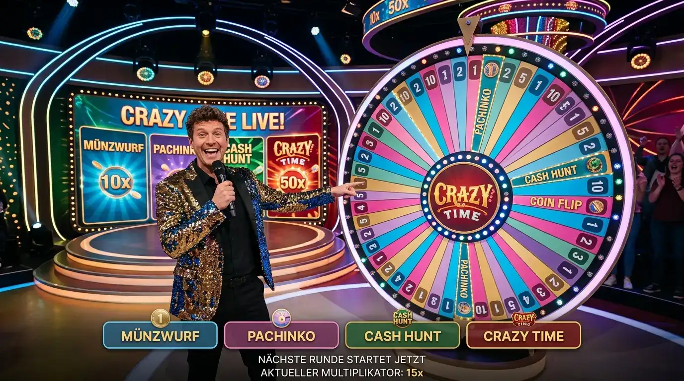 Crazy Time Game Show mit Moderator und R