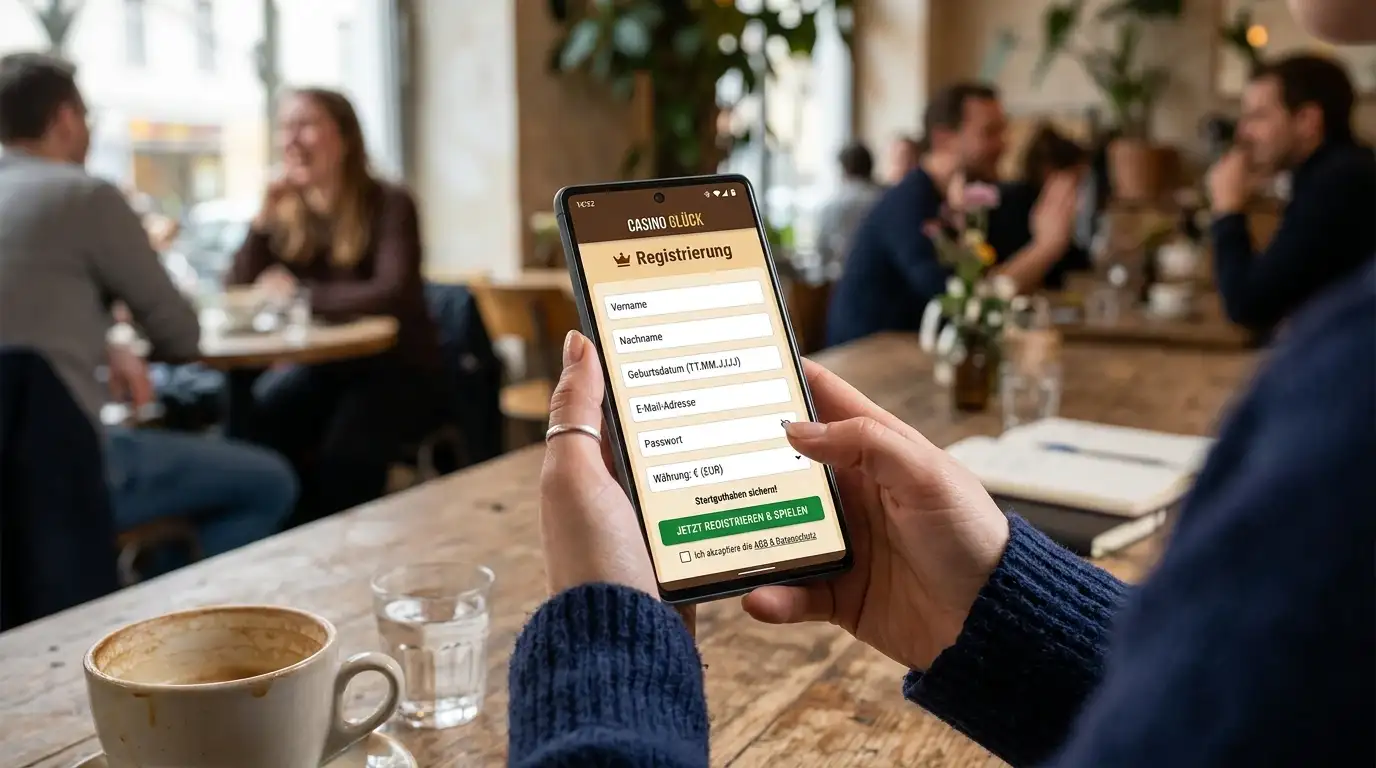Smartphone mit Casino-Registrierungsformular in der Hand