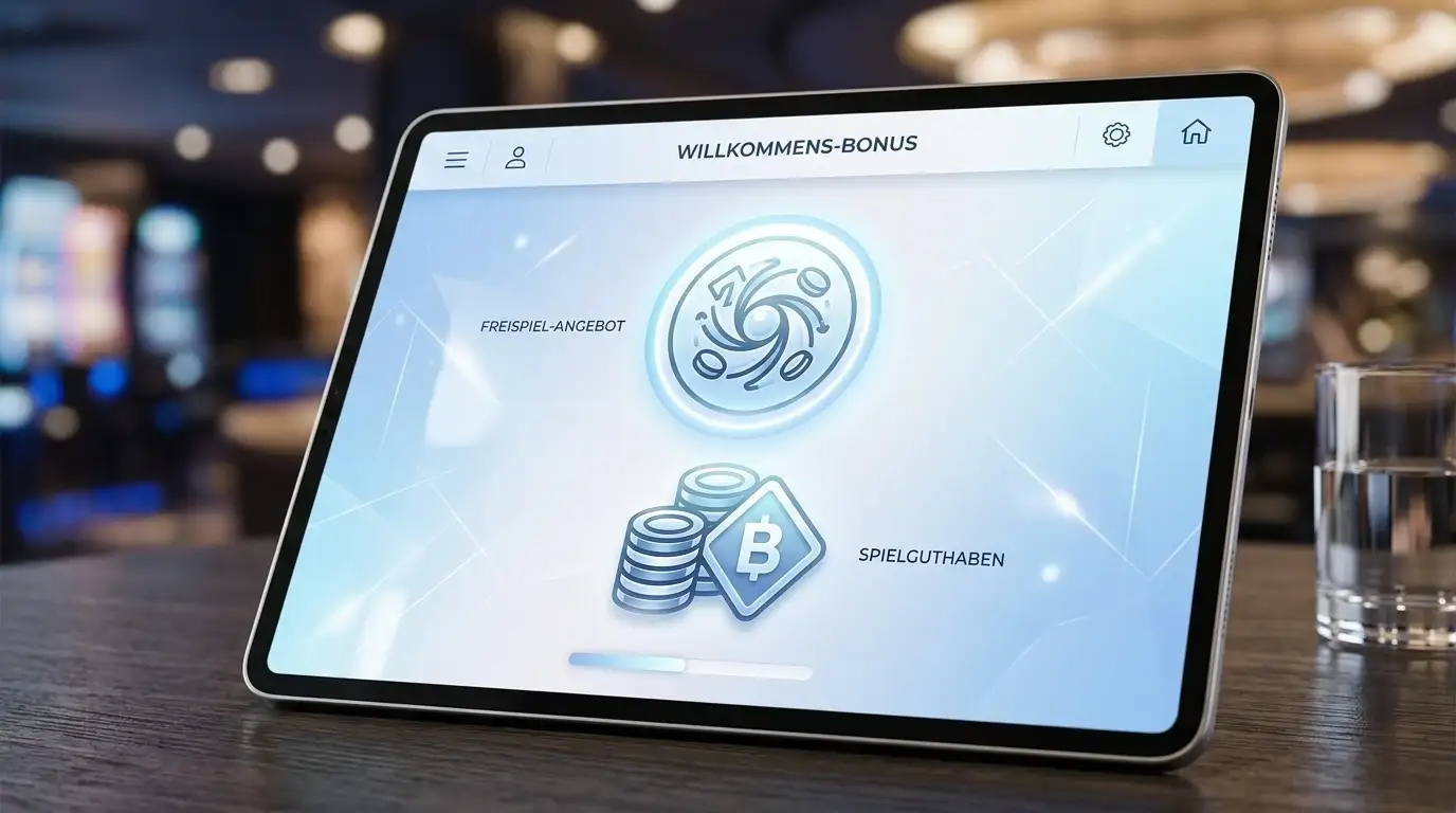 Freispiele-Symbol und Startguthaben-Icon auf neutralem Casino-Interface