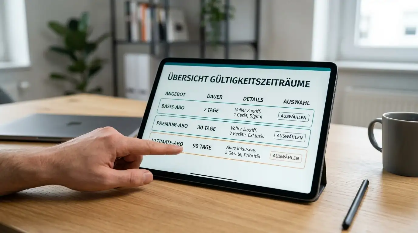 Vergleichstabelle verschiedener Bonusgültigkeitsfristen von 7 bis 90 Tagen