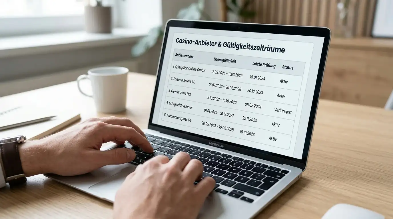 Vergleichstabelle mit Casino-Anbietern und unterschiedlichen Bonusgültigkeitsfristen