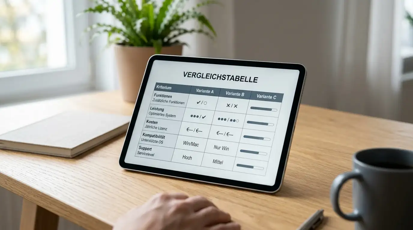 Vergleichstabelle verschiedener Online-Casinos auf einem Tablet