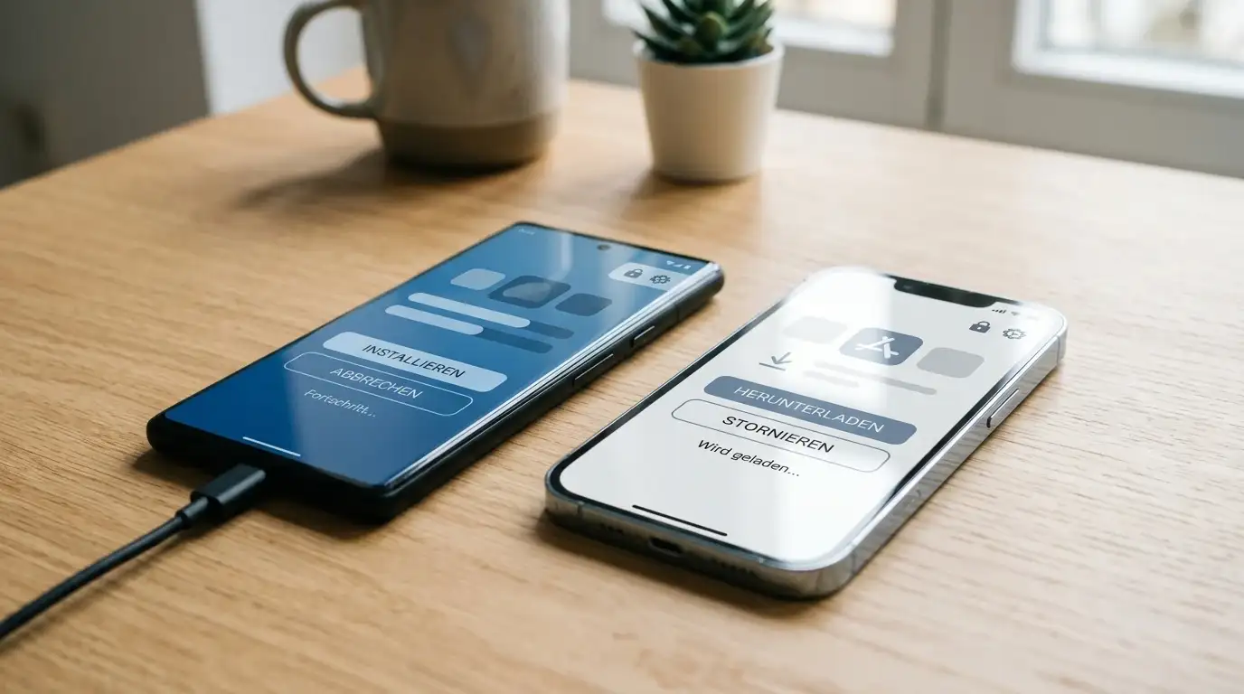 Android-Smartphone und iPhone mit neutralen Installationsansichten