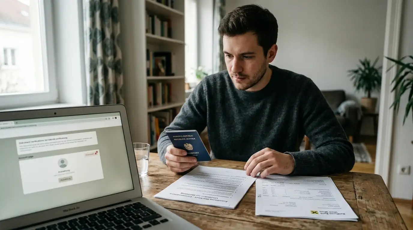 Sachliche Prüfung eines blockierten Auszahlungsfalls mit Unterlagen und Notizbuch
