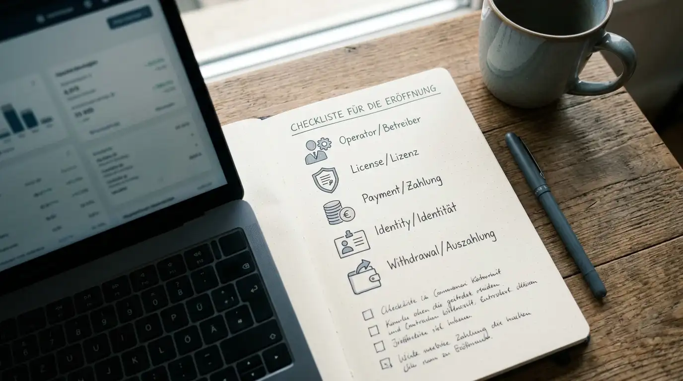 Checkliste mit Betreibername, Konzession, Zahlungsweg und Auszahlung