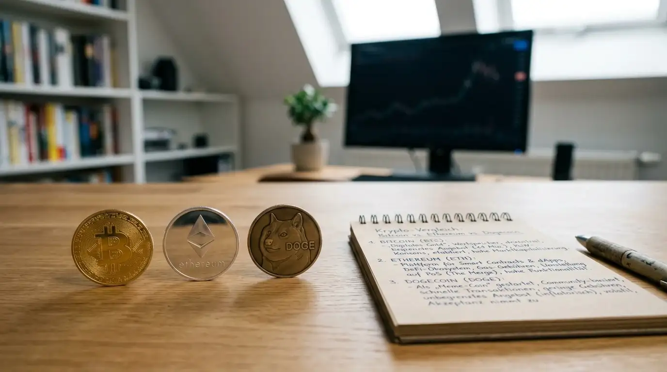 Vergleich von Dogecoin, Bitcoin und Ethereum für Casino-Zahlungen