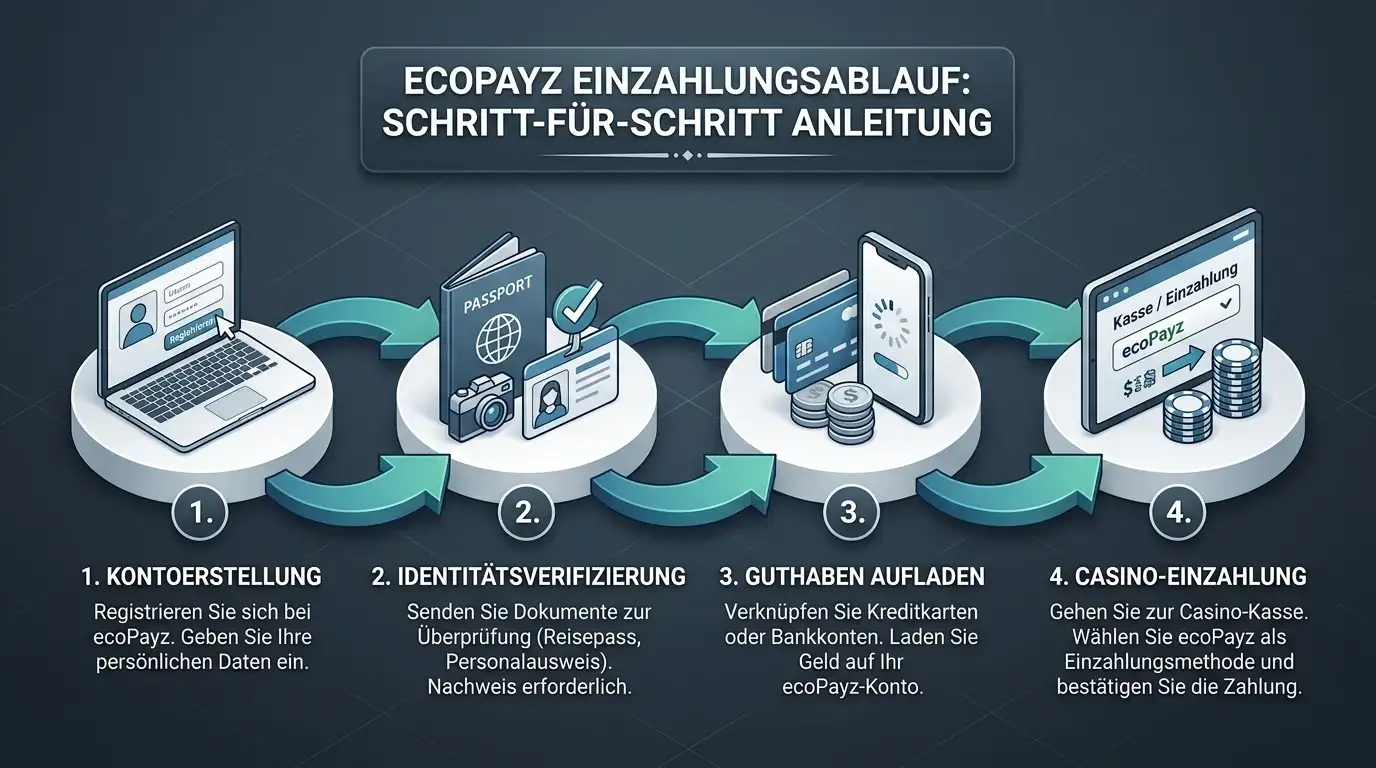 Schritt-für-Schritt-Ablauf einer ecoPayz-Einzahlung vom Wallet zum Casino-Konto