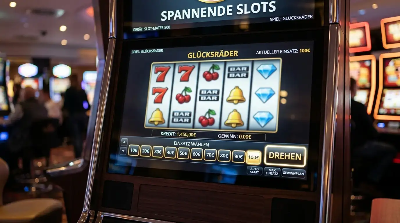 Spielautomat mit verschiedenen Einsatzhöhen-Anzeigen von 10 bis 100 Euro