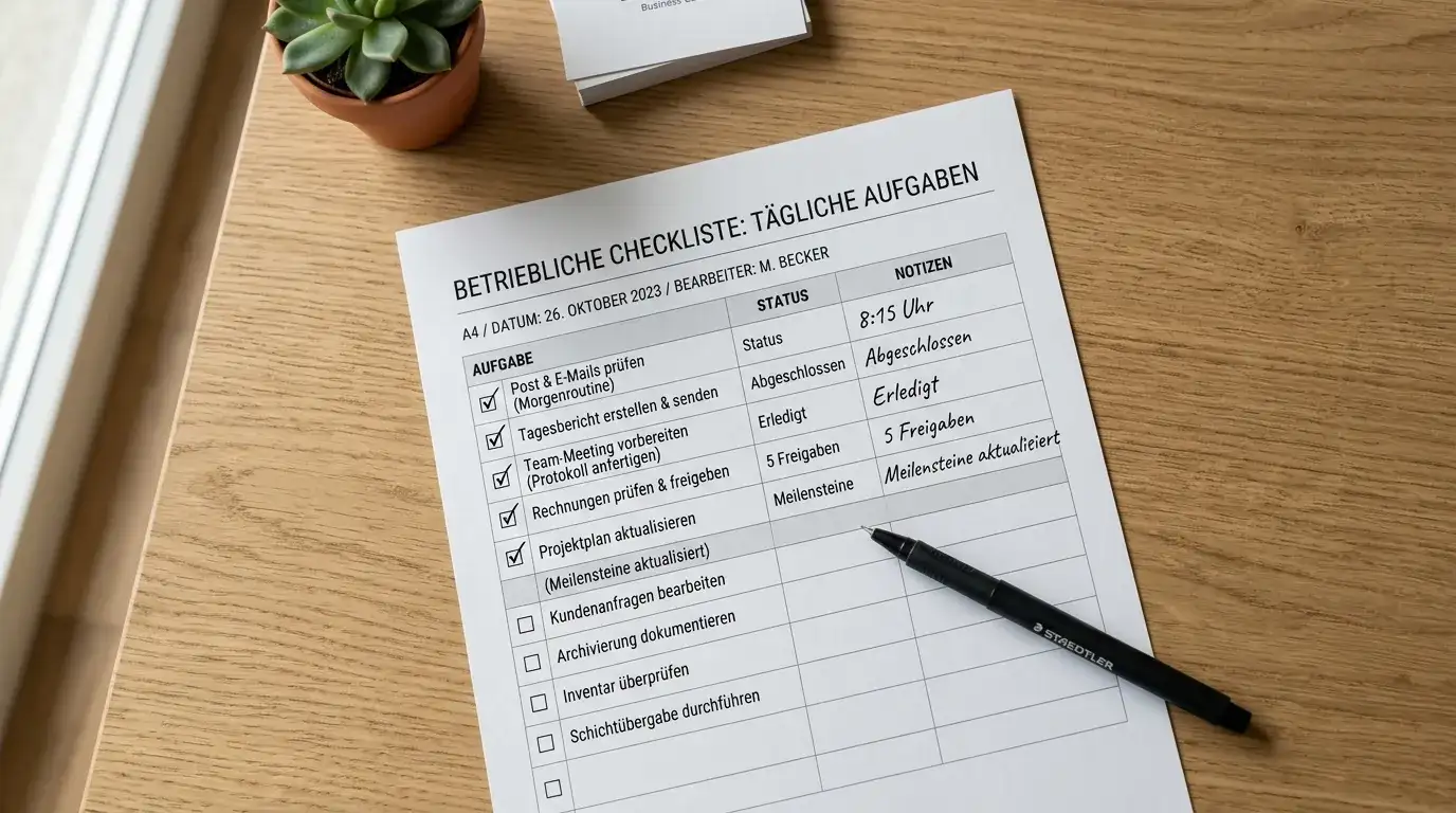 Checkliste auf Papier mit abgehakten Punkten für Bonus-Auswahl