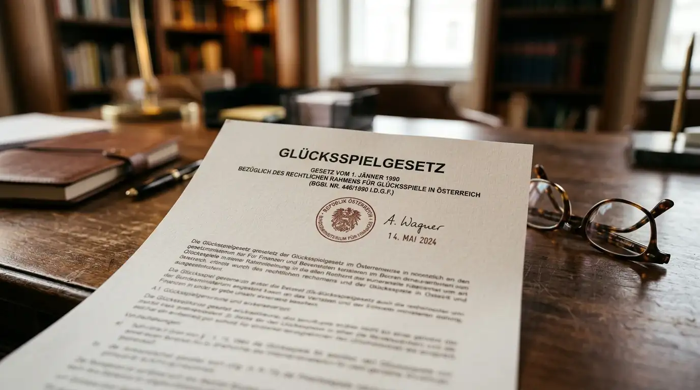 Österreichisches Glücksspielgesetz-Dokument mit offizieller Markierung