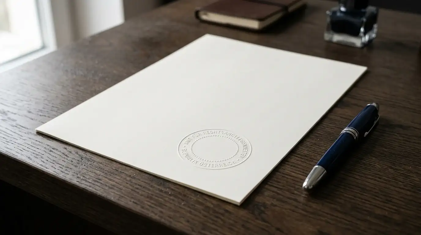 Amtliches Dokument mit Stempel als Sinnbild für das österreichische Glücksspielmonopol
