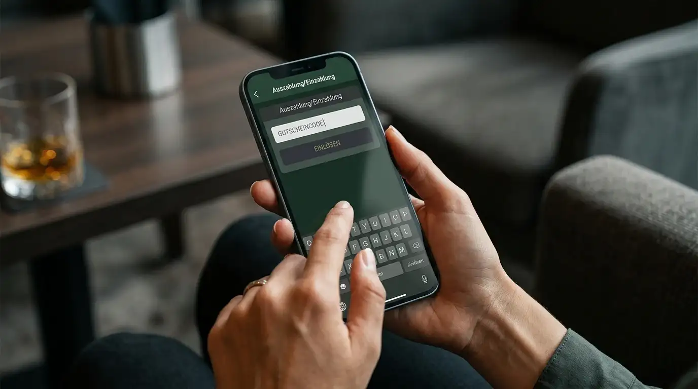 Smartphone mit Casino-App und Bonuscode-Eingabefeld
