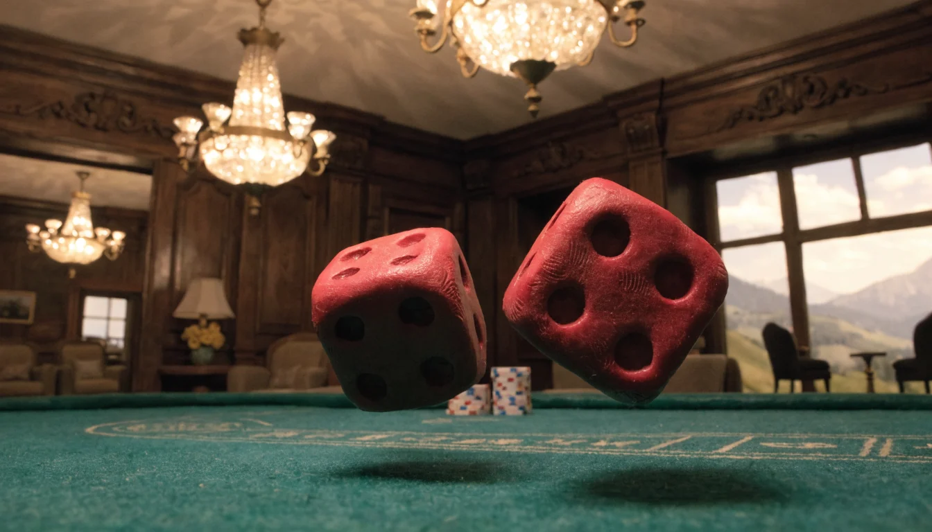 Würfel auf einem Craps-Tisch in einem österreichischen Casino-Lounge.