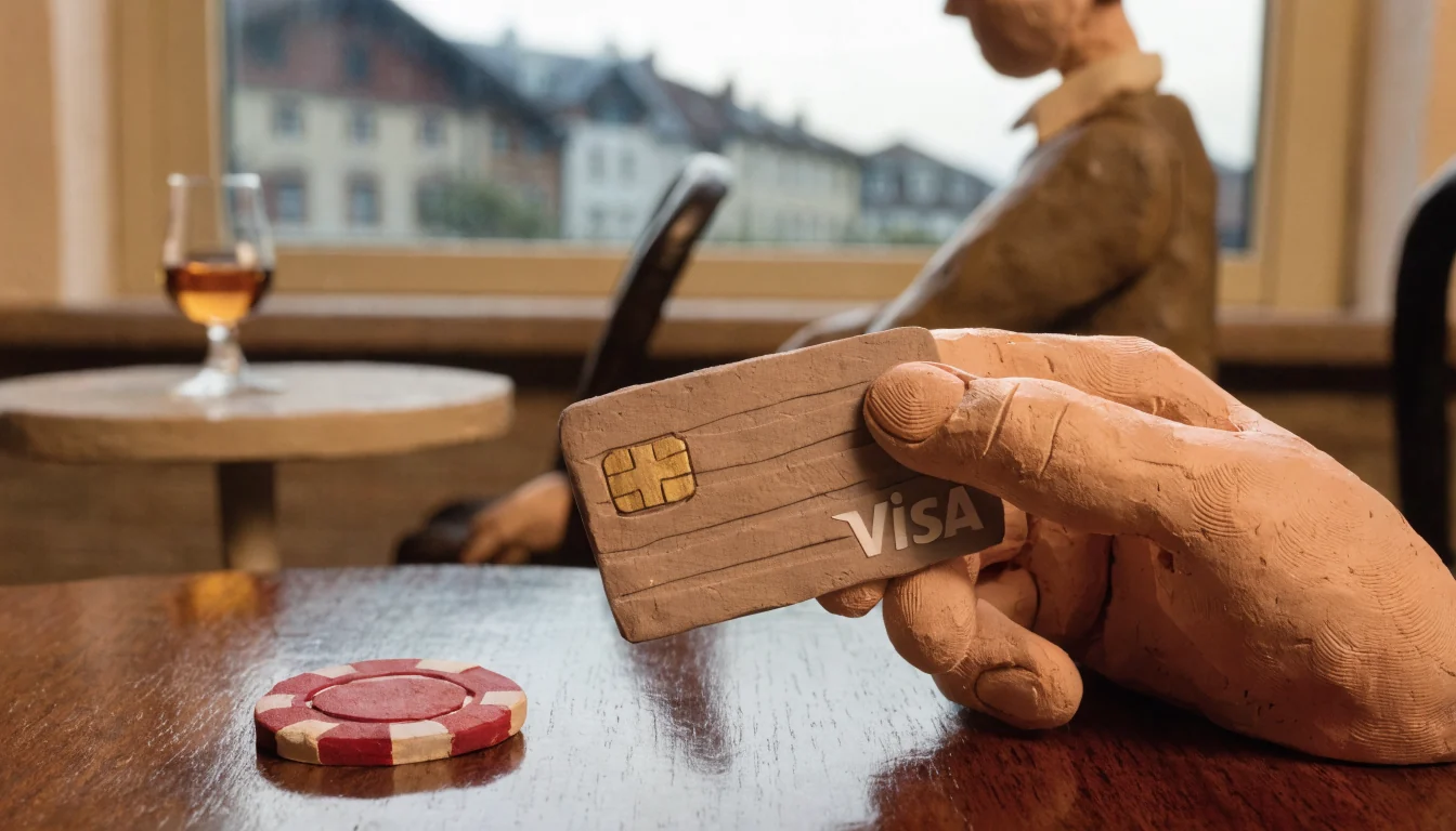 Visa-Kreditkarte und Casino-Chip auf einem Tisch in Österreich