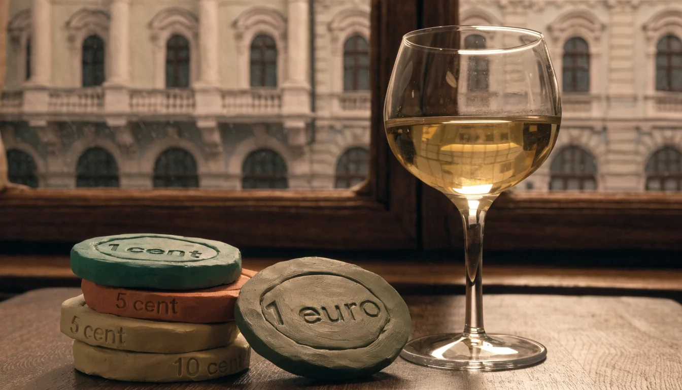 Casino-Chips mit Cent- und Euro-Einsätzen auf einem Tisch in Wien.
