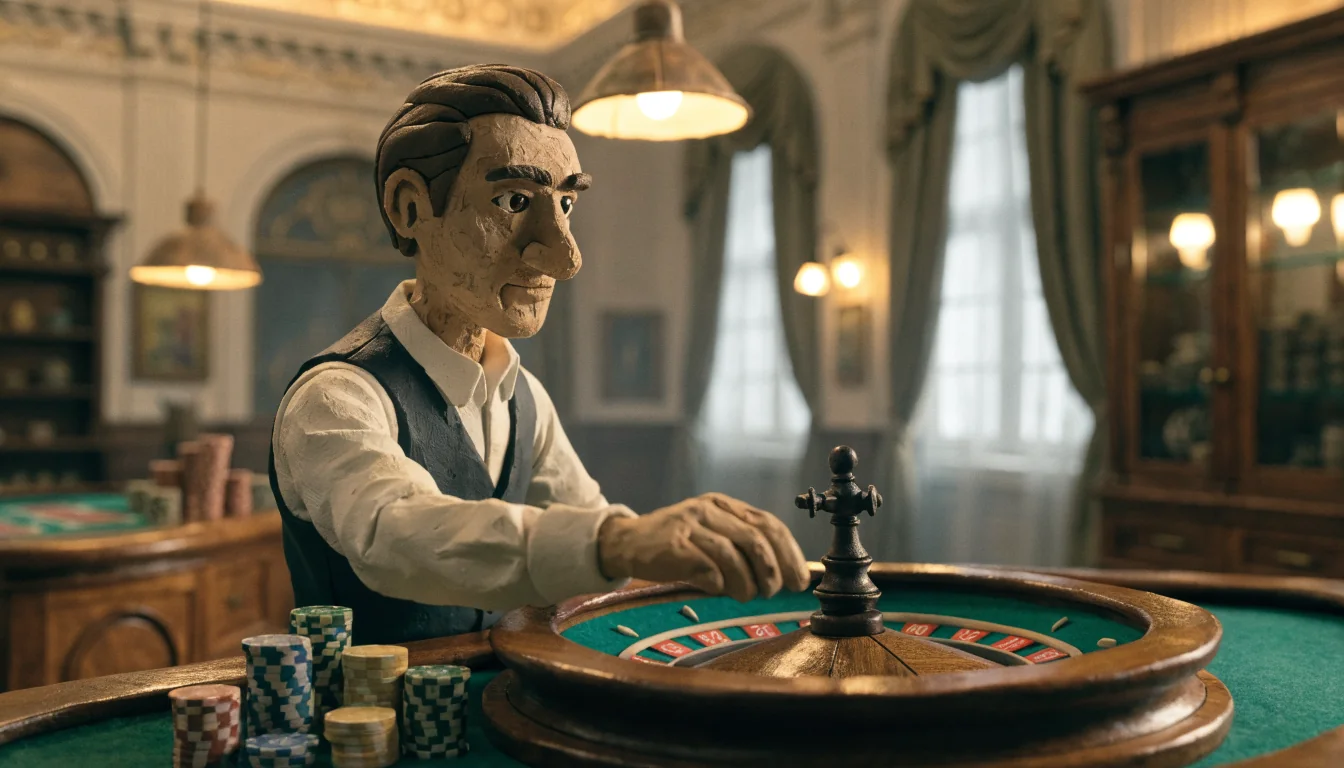 Croupier am Roulette-Tisch im österreichischen Casino-Studio