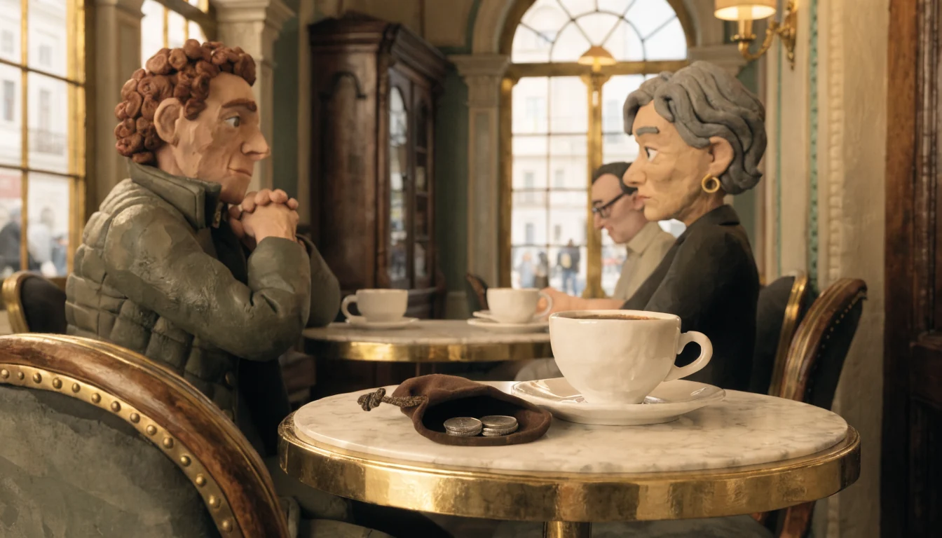 Wiener Kaffeehaus mit Münzen und Tasse auf dem Tisch