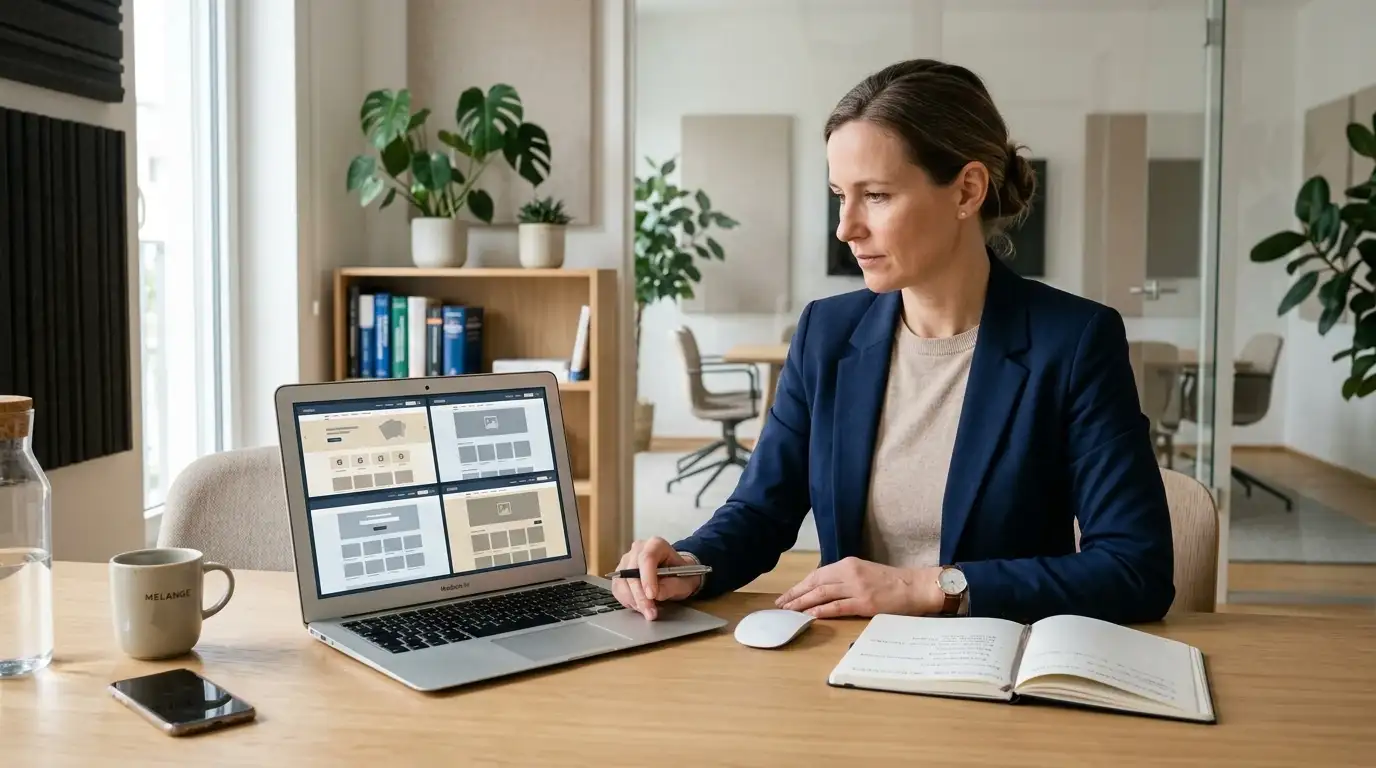 Laptop mit neutraler Übersicht internationaler Casino-Anbieter für Österreich