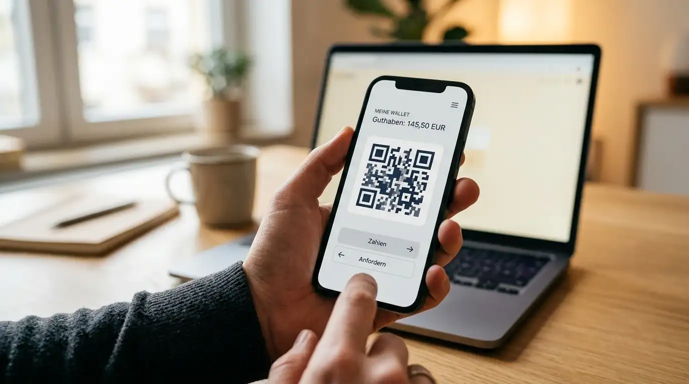 Smartphone mit Krypto-Wallet und QR-Code für eine Litecoin-Einzahlung im Casino