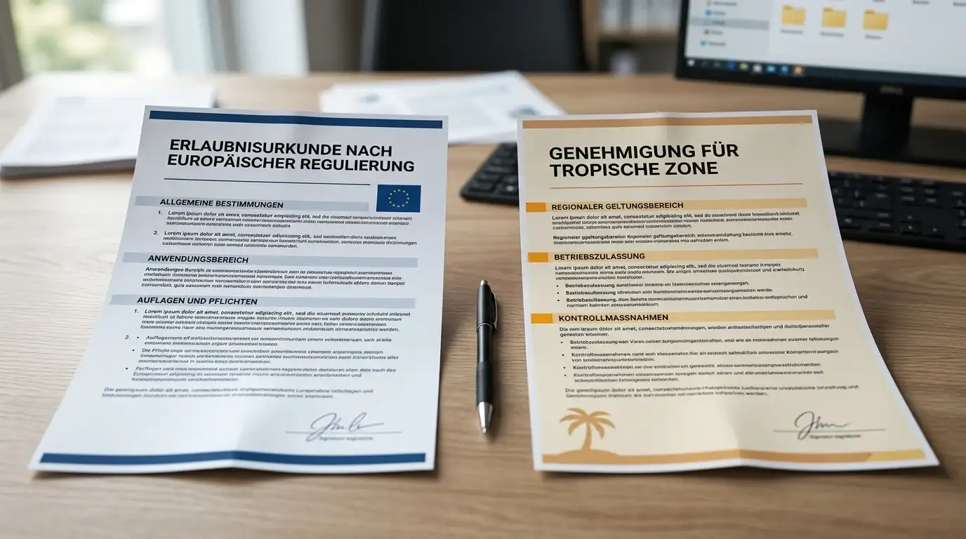 Malta und Curaçao Lizenzdokumente nebeneinander auf einem Schreibtisch