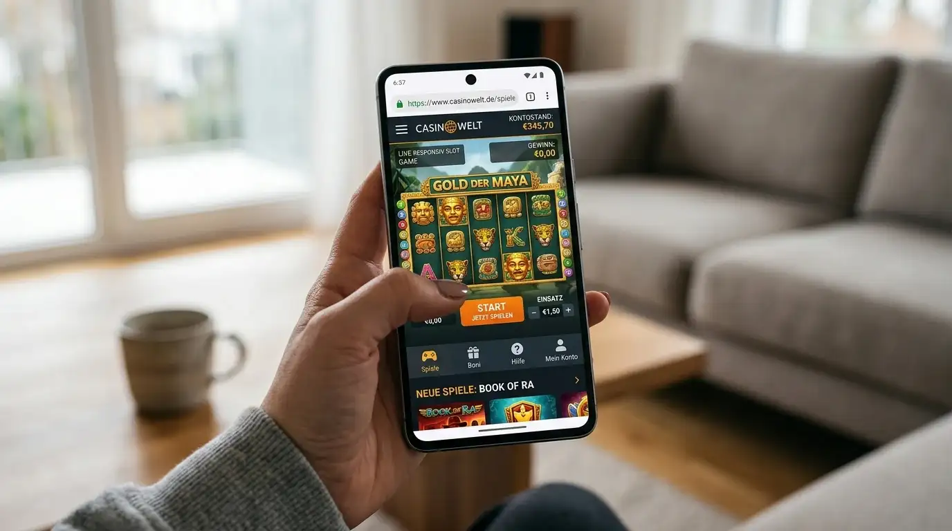Smartphone mit mobiler Bitcoin-Casino-Oberfläche