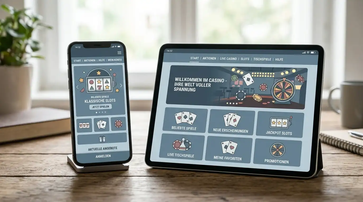 Smartphone und Tablet mit neutraler responsiver Casino-Weboberfläche