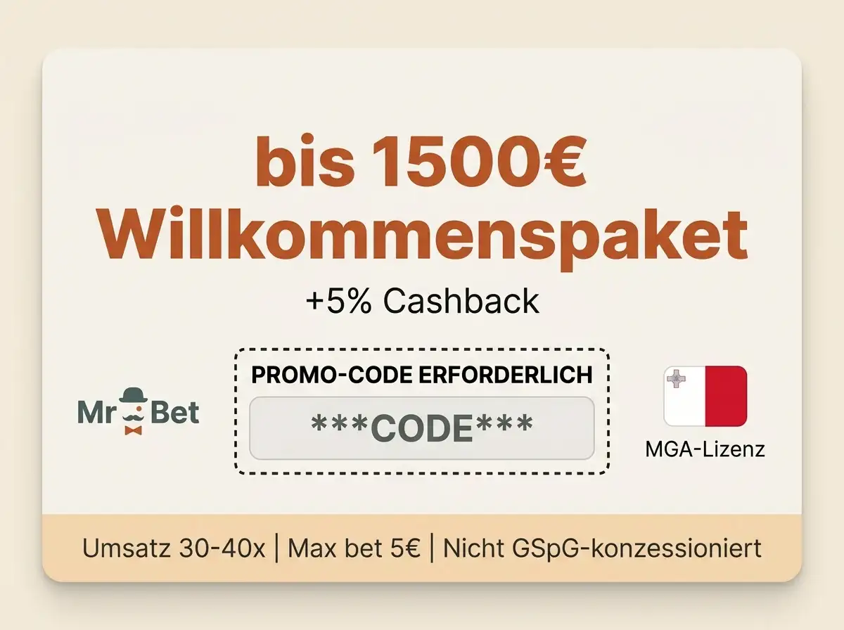 Mr Bet Casino Österreich — Willkommenspaket 1500 Euro mit Promo-C