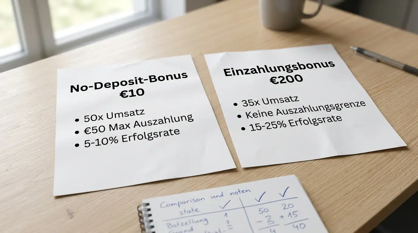 Vergleich No-Deposit-Bonus versus Einzahlungsbonus mit Auszahlungschancen