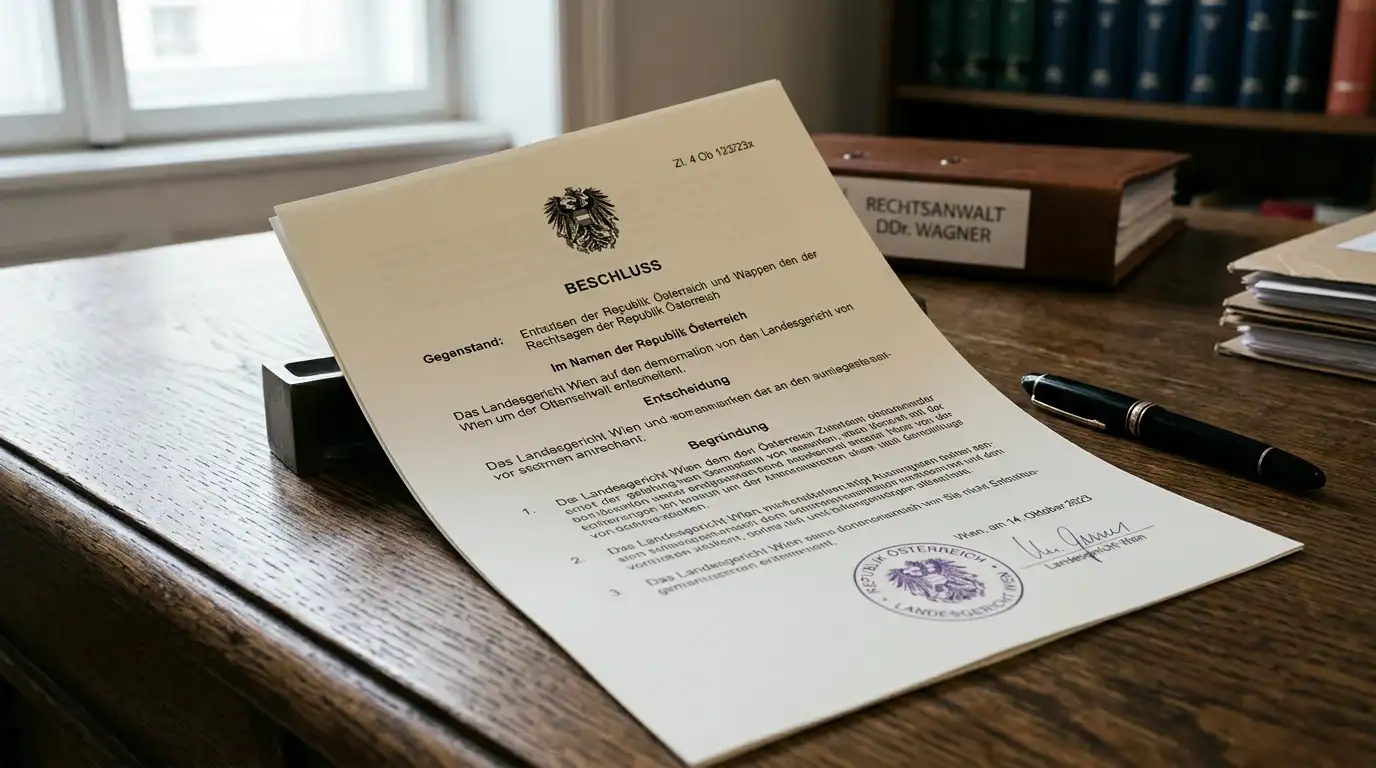 Gesetzesdokument mit österreichischem Bundesadler und Stempel zum Glücksspielmonopol