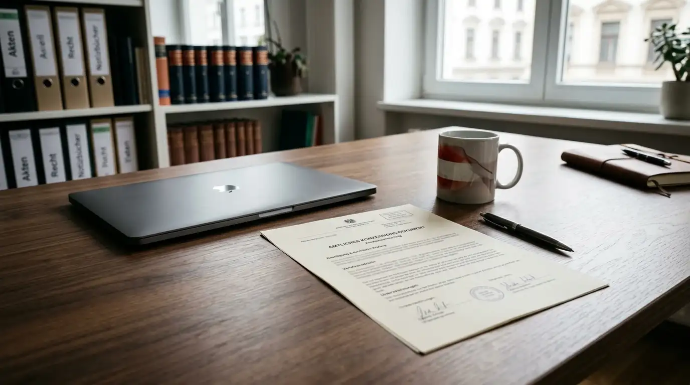 Neutrales Konzessionsdokument neben Laptop ohne Logos