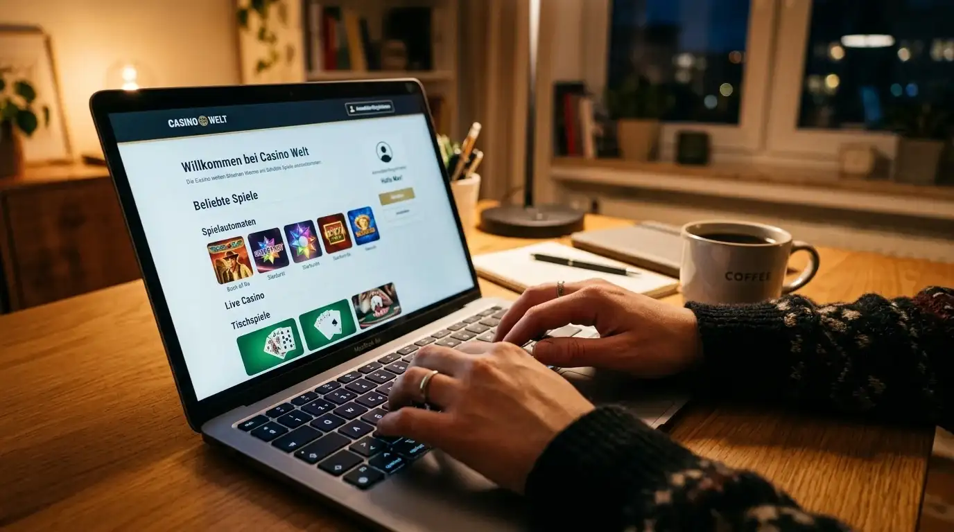Person am Laptop mit geöffneter Casino-Webseite ohne Einschränkungen