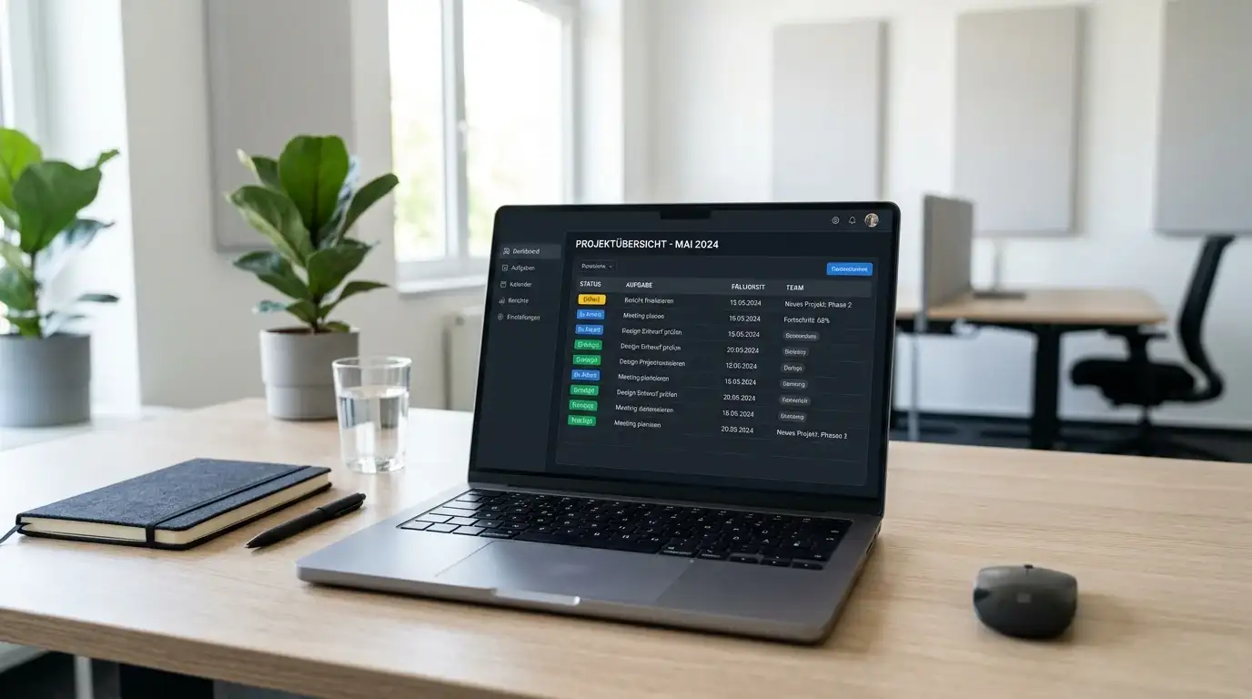 Laptop mit Casino-Vergleichsseite und Taschenrechner auf Schreibtisch