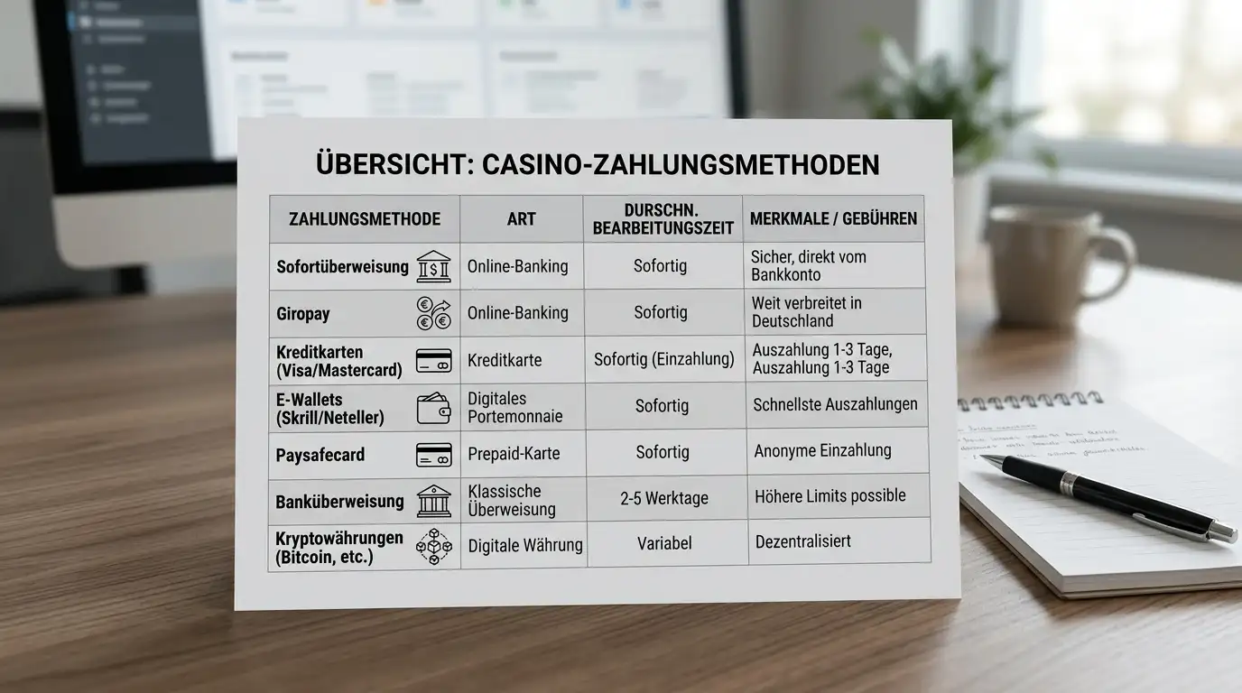 Übersicht österreichischer und Offshore-Casinos mit Zahlungsmethoden