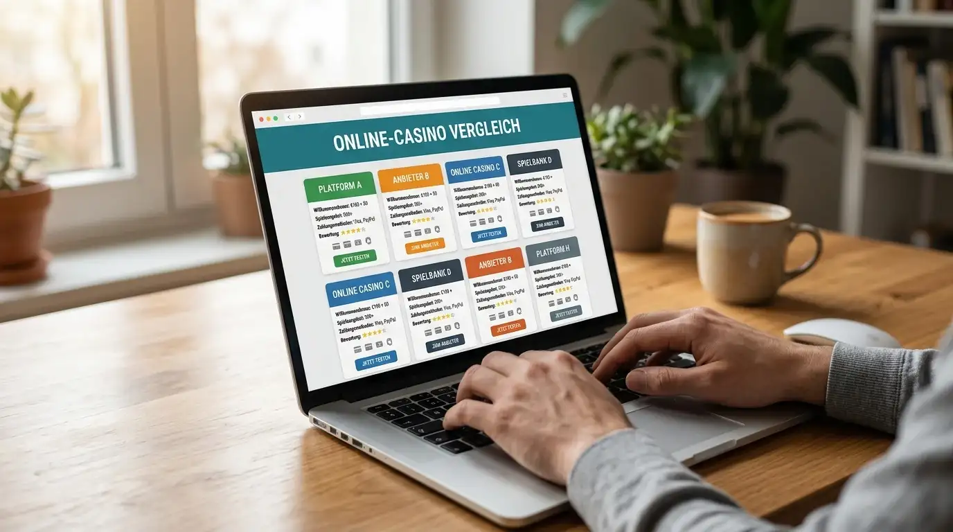 Online-Casino-Vergleich auf Laptop-Bildschirm mit österreichischen Anbietern