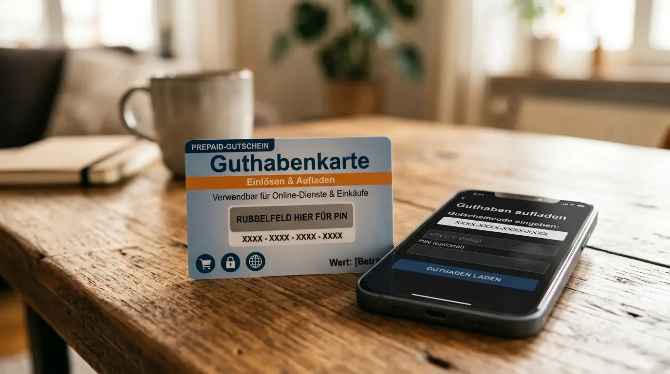 Paysafecard-Voucher neben Smartphone mit Casino-App
