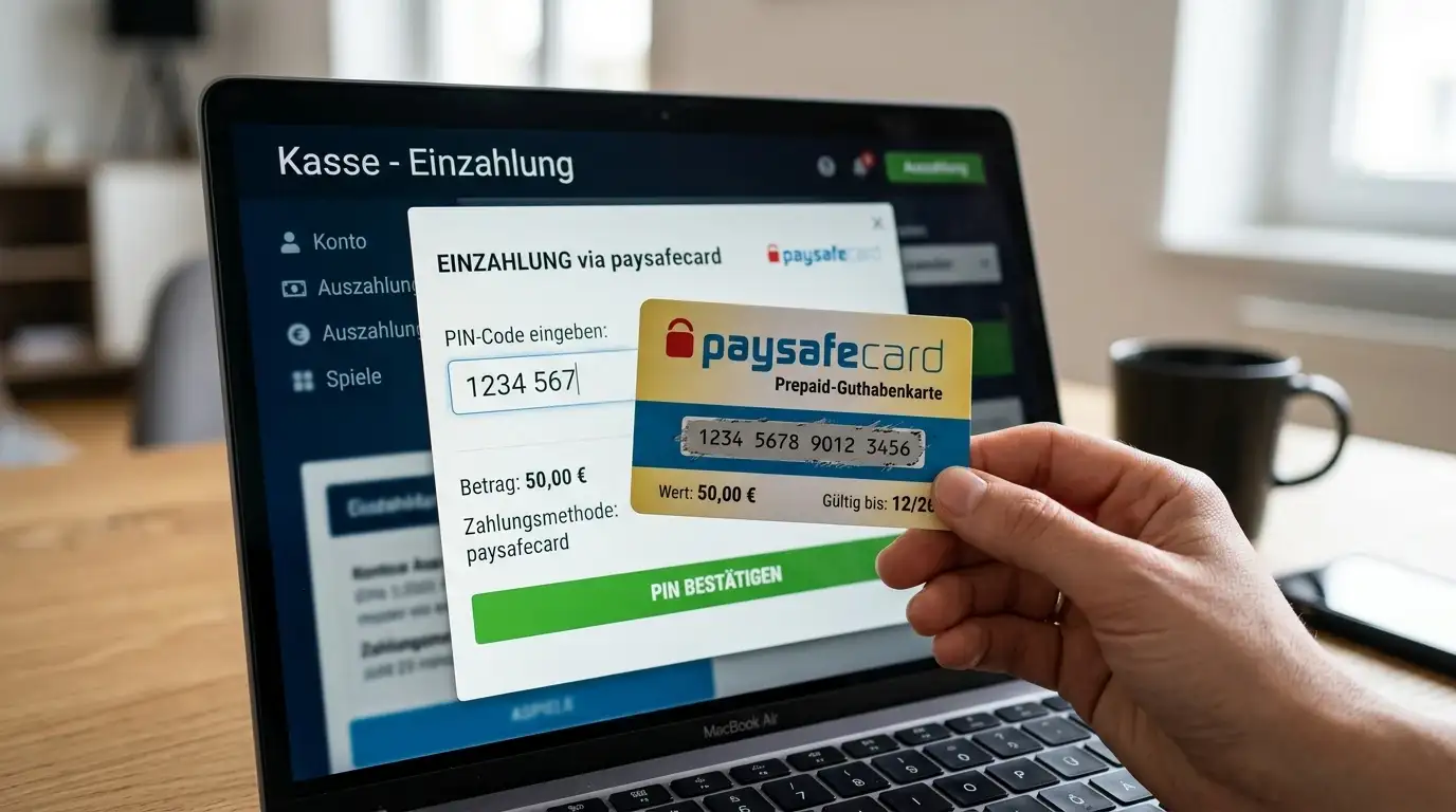 Eingabe des Paysafecard PIN-Codes am Laptop