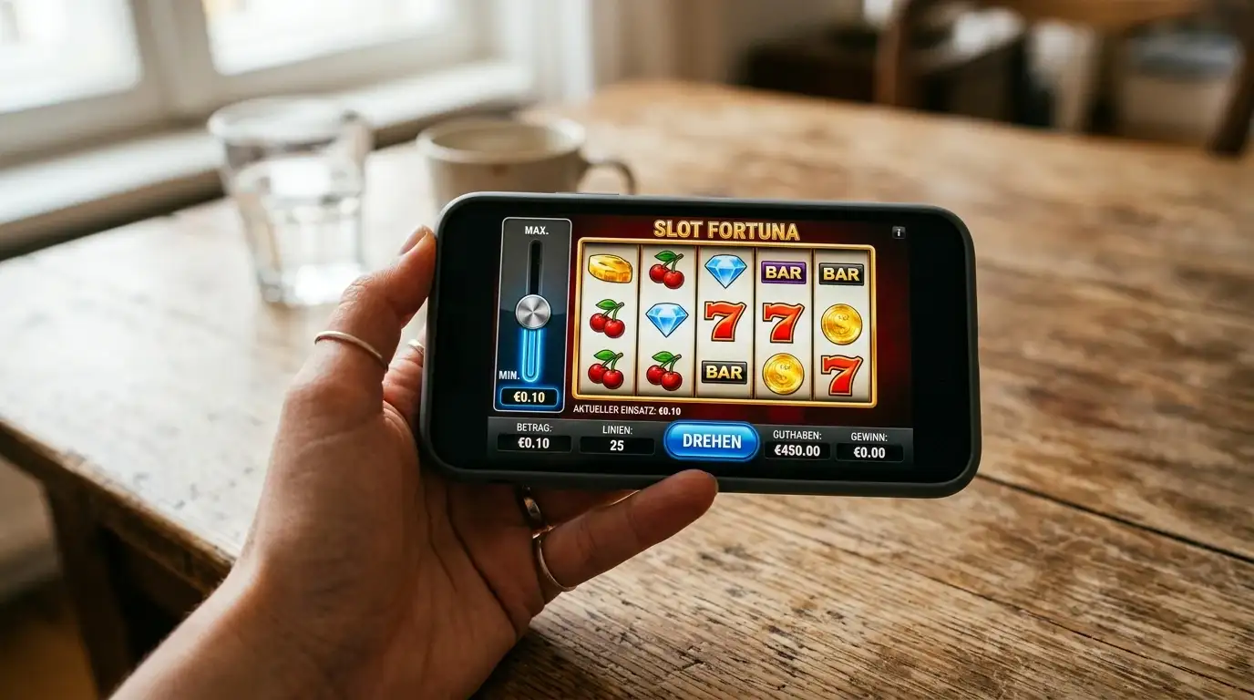 Penny-Spielautomat mit Münzwert-Einstellung auf dem Bildschirm