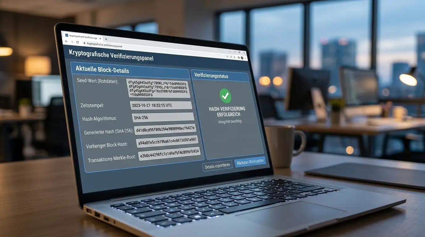 Laptop mit Provably-Fair-Verifizierung und kryptographischen Seeds