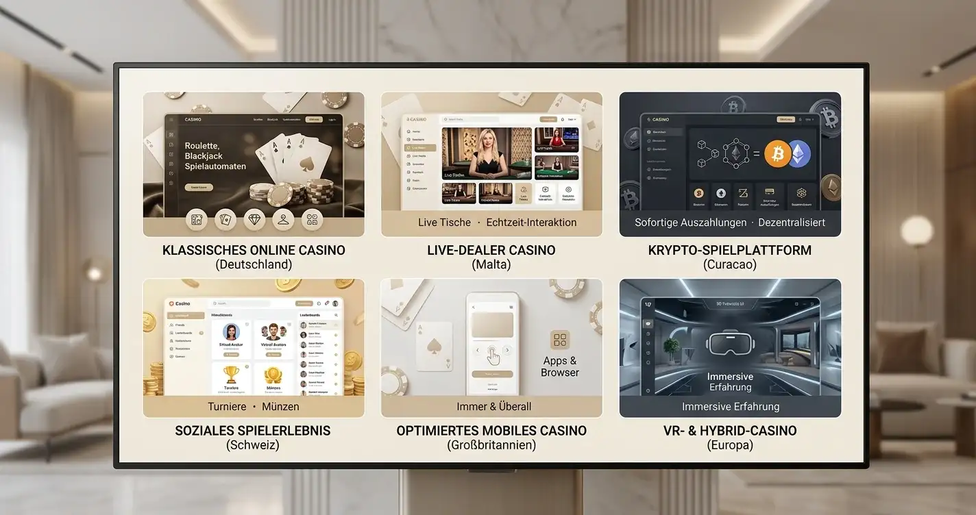 Vergleichstabelle mit sechs Online-Casino-Plattformen für Österreich