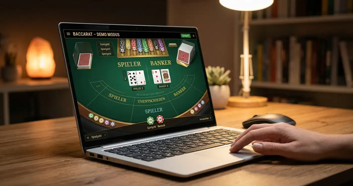 RNG-Baccarat-Spiel im Demo-Modus auf Laptop-Bildschirm
