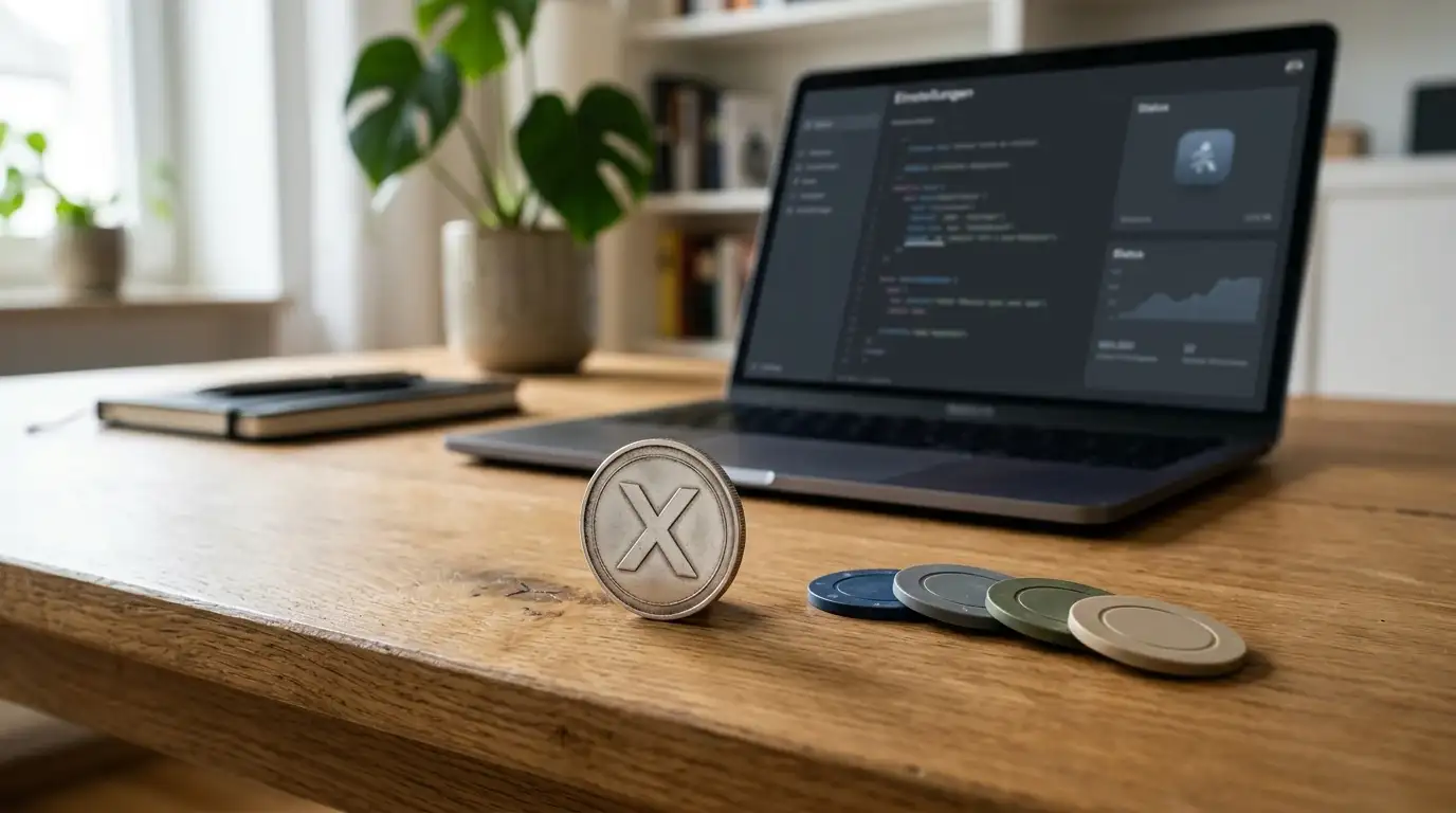 Ripple XRP Münze und Casino-Chips auf einem Schreibtisch als Symbol für den XRP-Casino-Vergleich