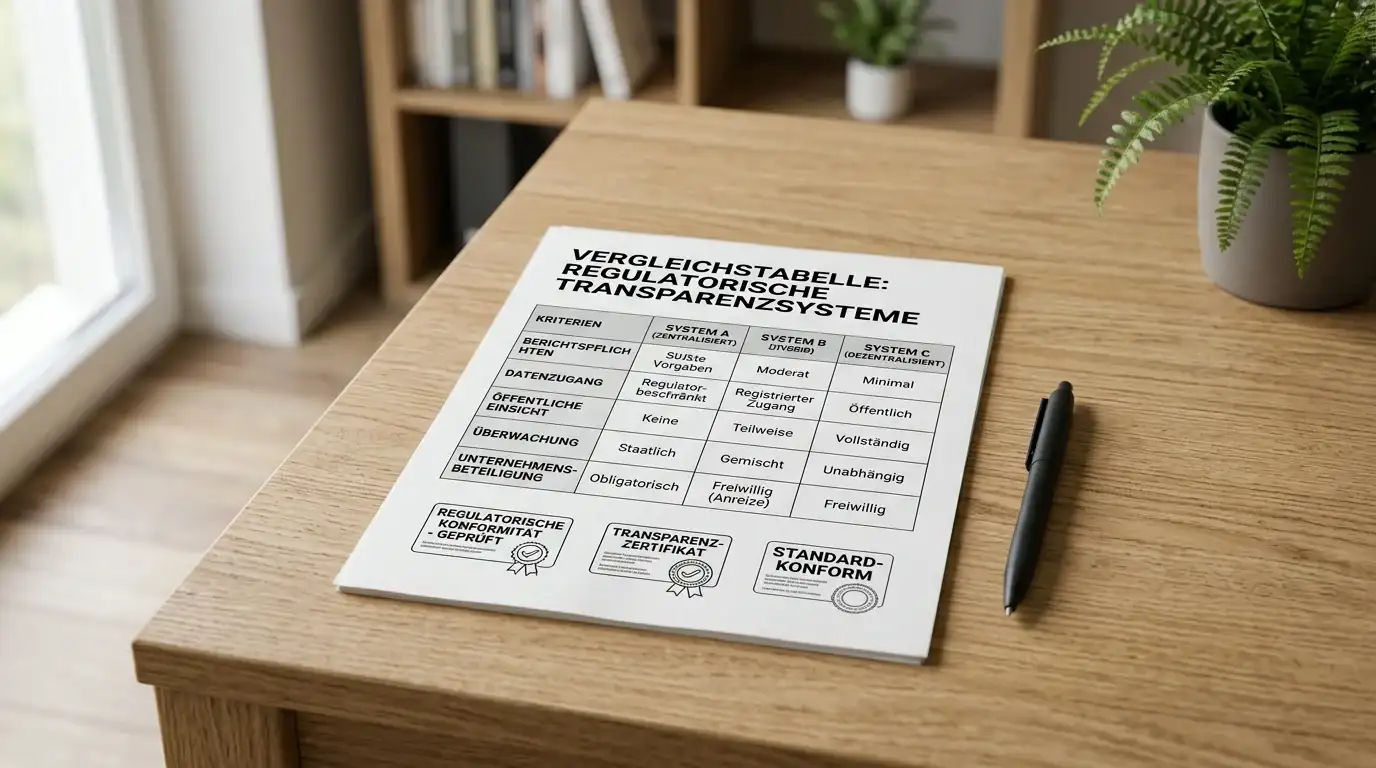 Neutrale Grafik mit RTP-Transparenz-Vergleich zwischen Regulierungssystemen auf Papier