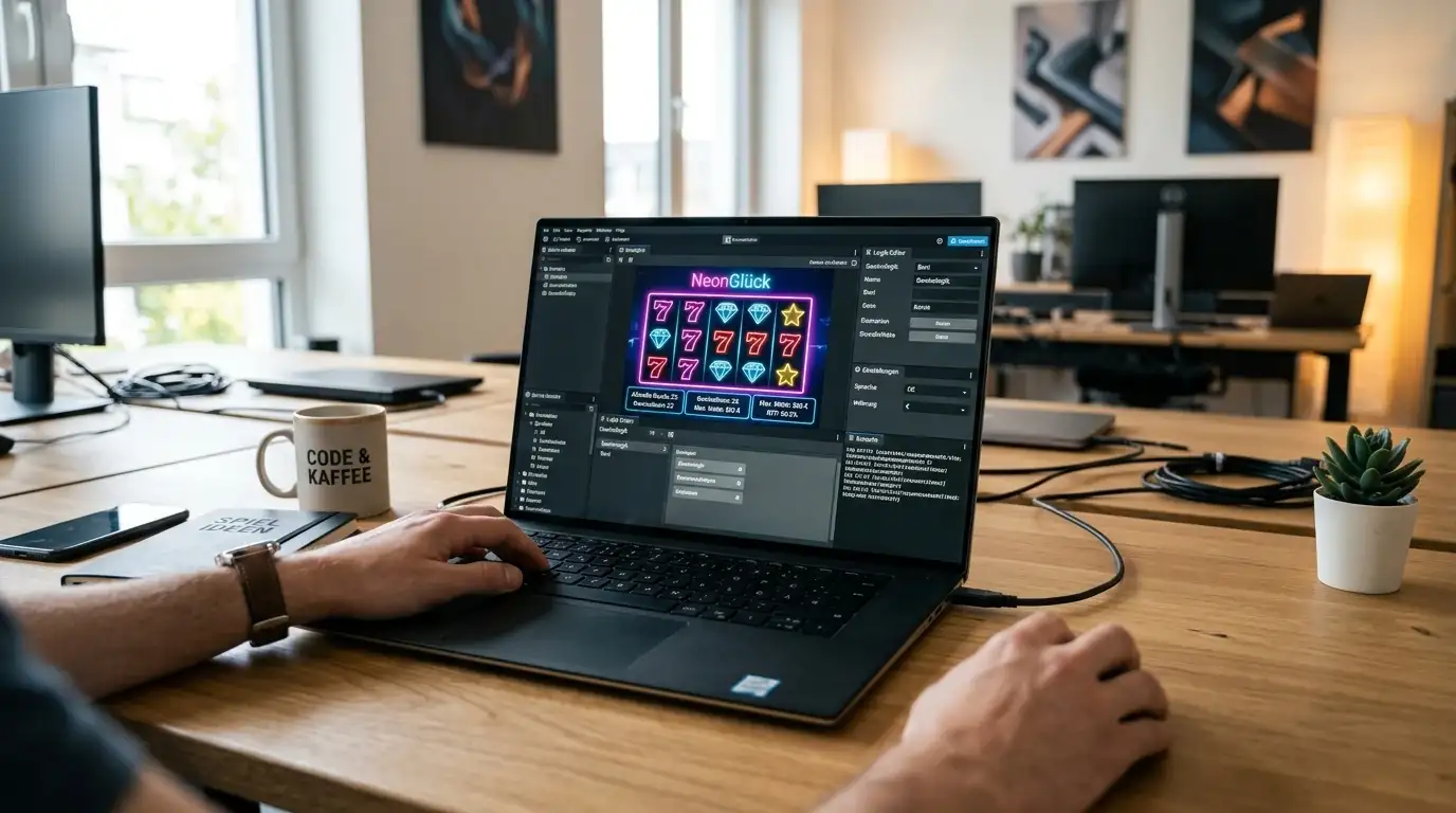 Provider-Logos und Slot-Entwickler-Arbeitsplatz in neutraler Darstellung