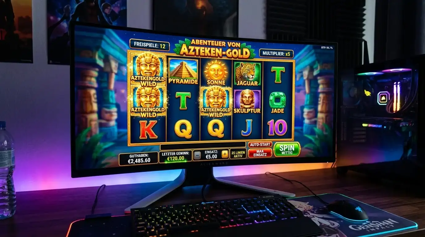 Spielautomaten-Interface auf Desktop mit RTP-Anzeige