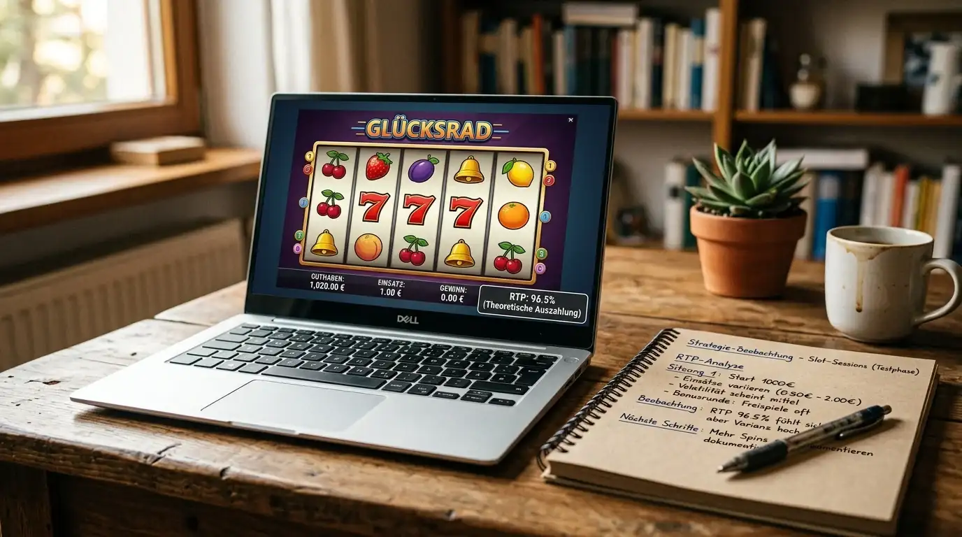 Spielautomat-Bildschirm mit RTP-Anzeige und Gewichtungs-Info